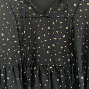 Black & Gold Star Celestial Peplum Top Size L